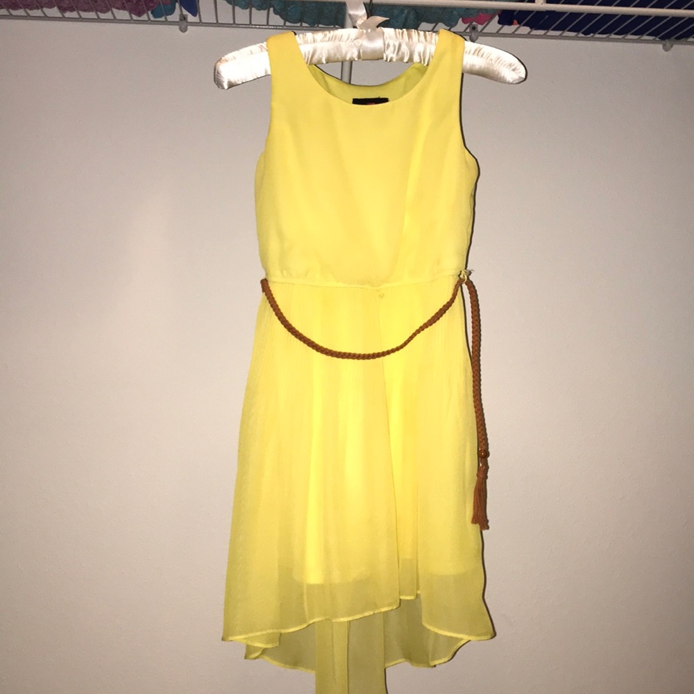 New, yellow dress with brown belt.